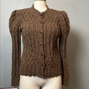 Brown Cable Knit Women's Sweater handmade size small